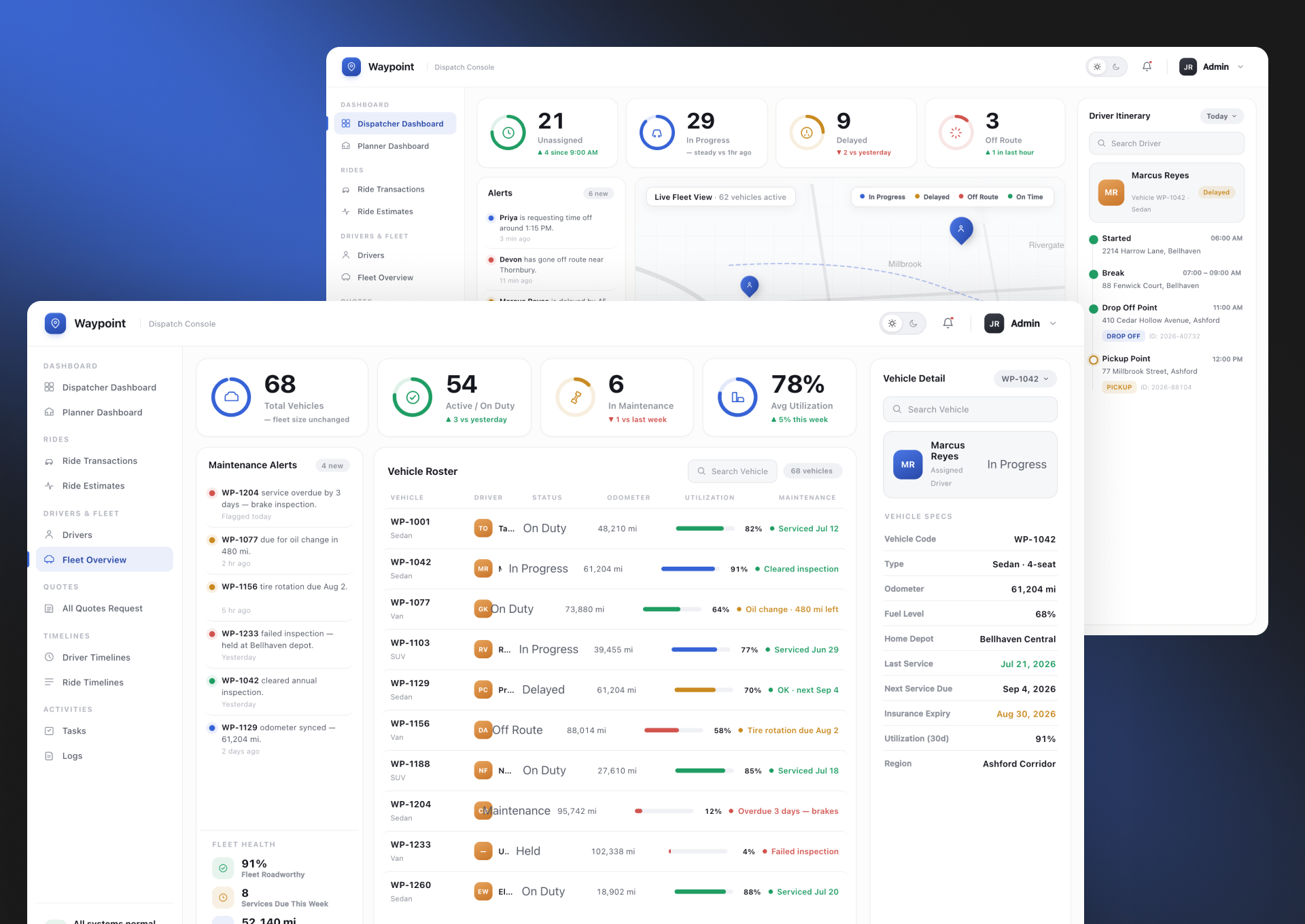 Transportation management platform workspace preview